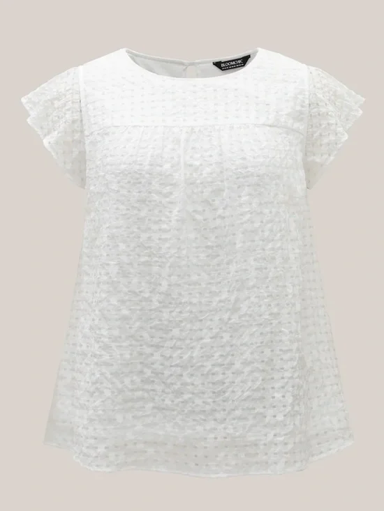 White Textured Flutter Sleeve Top - Picture 4 of 7